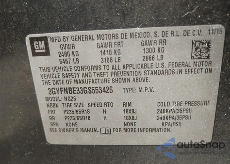 2016 Cadillac Srx Luxury Collection from USA, damaged, VIN 3GYFNBE33GS553426